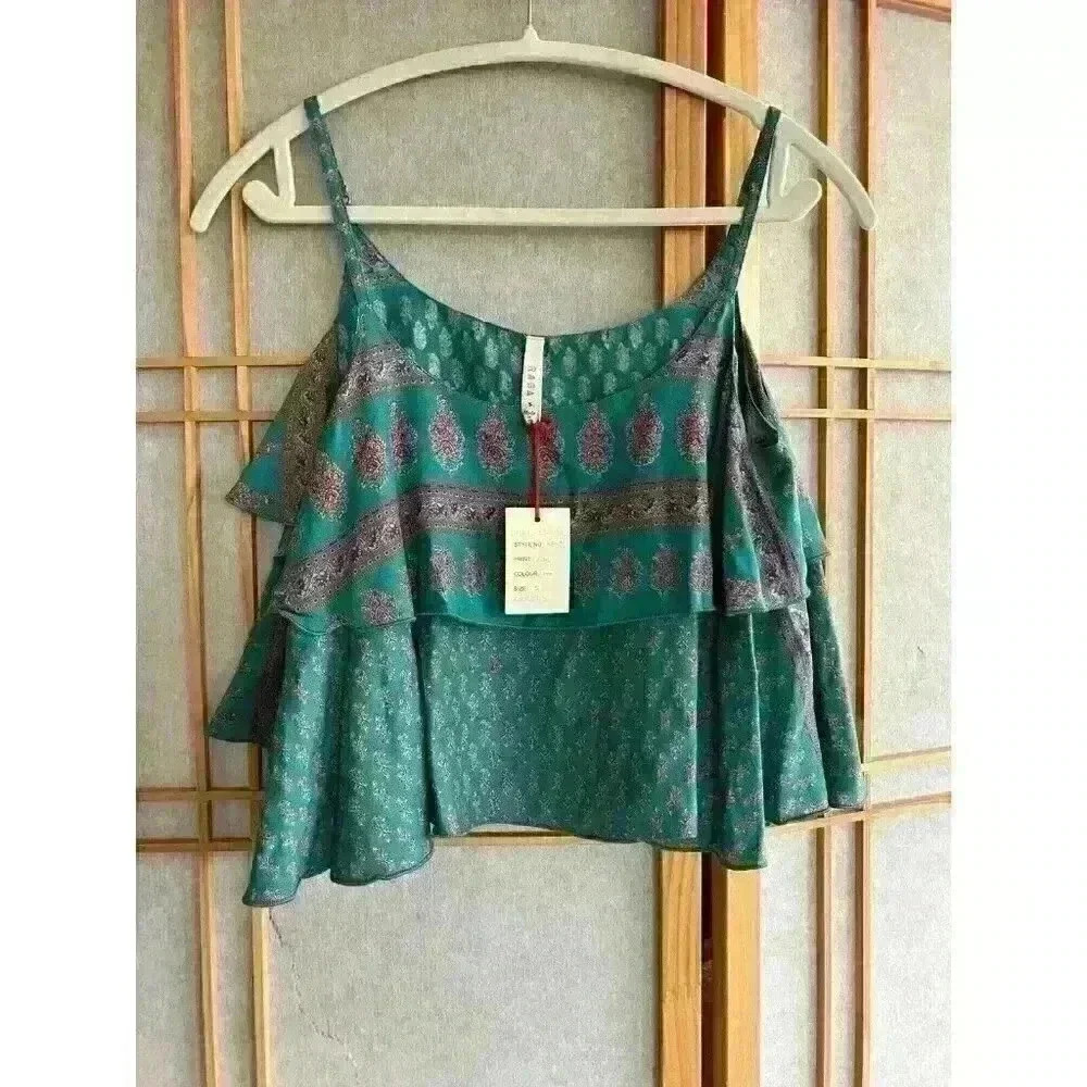 NWT Womens Anthropologie Raga Boho Multicolor Paisley Print Blousey Cropped Top